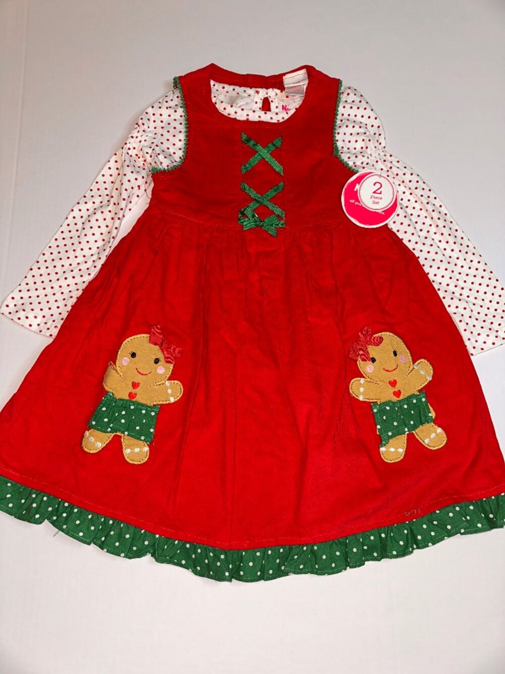 Vtg NWT Nannette Kids Girls 6x 2pc Red Corduroy Gingerbread Dress Set #693